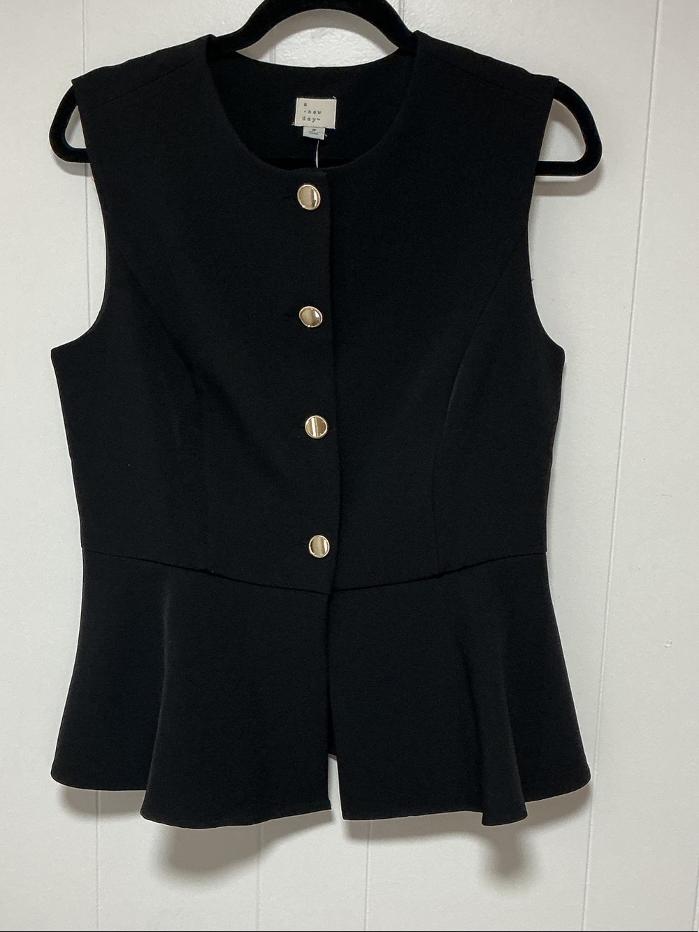 A NEW DAY, Sleeveless Black Peplum Top with Gold Buttons